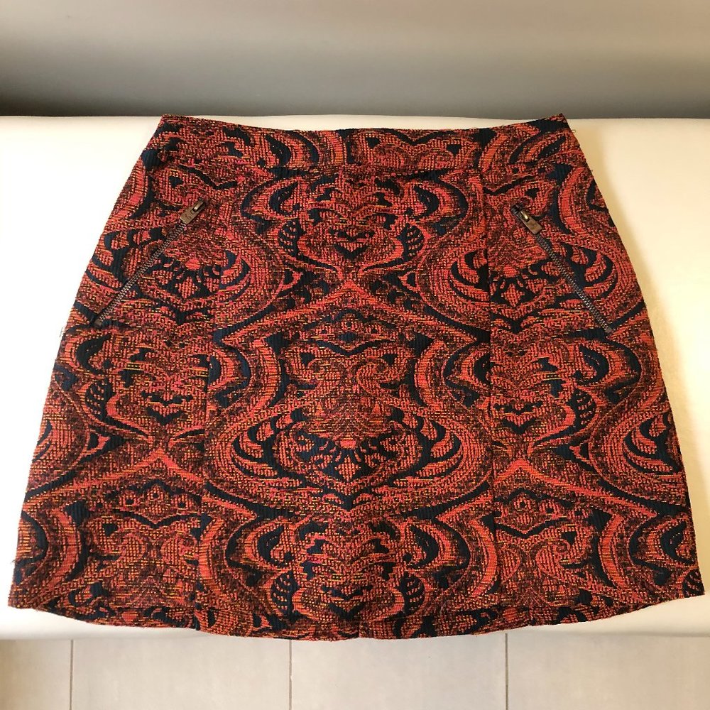 Hollister Red Orange/Teal Embroidered Mini Skirt